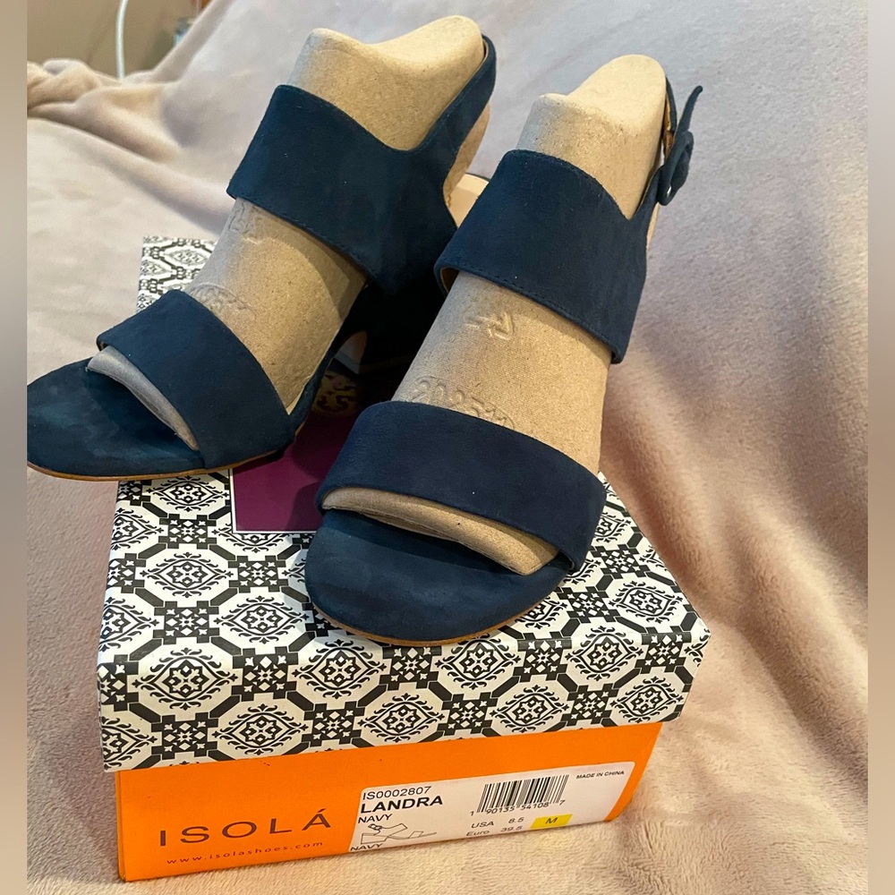 Isola Navy Heeled Sandals